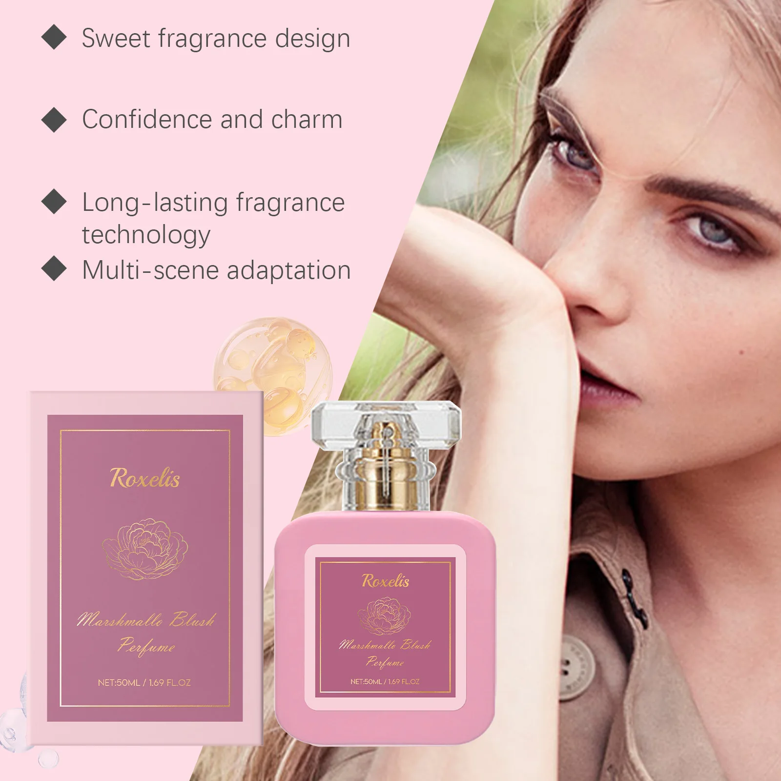 Roxelis 50ml Marshmallow Blush Perfume Sweet Strawberry Candy Lasting Fragrance Dating Romantic Scent Refreshing Body Perfume