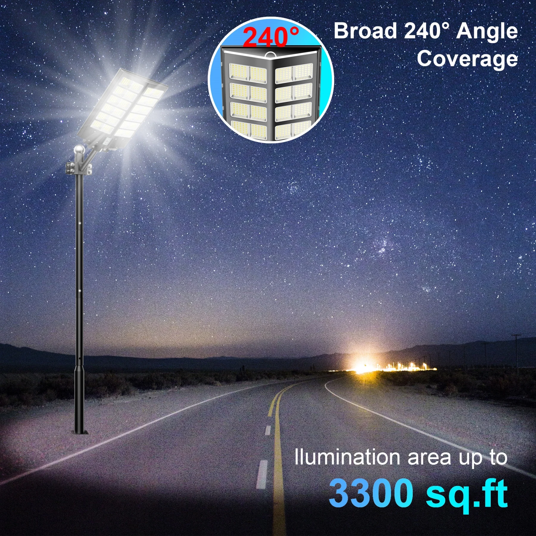 1-Pack 6000W Solar LED Flood Light, Solar Street Light with Motion Sensor & Remote Control, Dusk-to-Dawn Auto On/Off, 3 Brightness Modes, IP65 Waterproof, Easy Installation, Ideal for Yard, Patio, Basketball Court, Parking Lot & Street