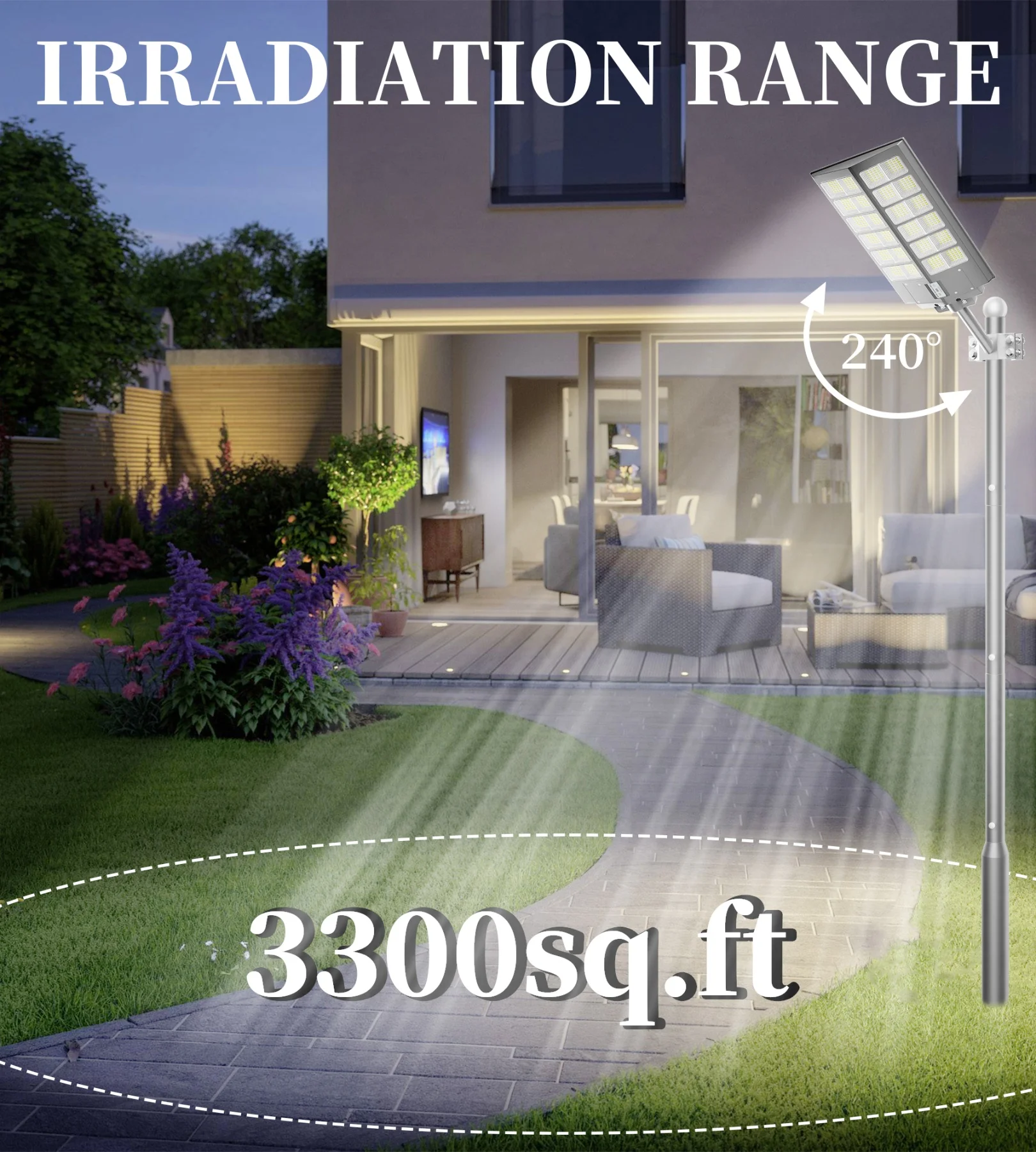 1-Pack 6000W Solar LED Flood Light, Solar Street Light with Motion Sensor & Remote Control, Dusk-to-Dawn Auto On/Off, 3 Brightness Modes, IP65 Waterproof, Easy Installation, Ideal for Yard, Patio, Basketball Court, Parking Lot & Street