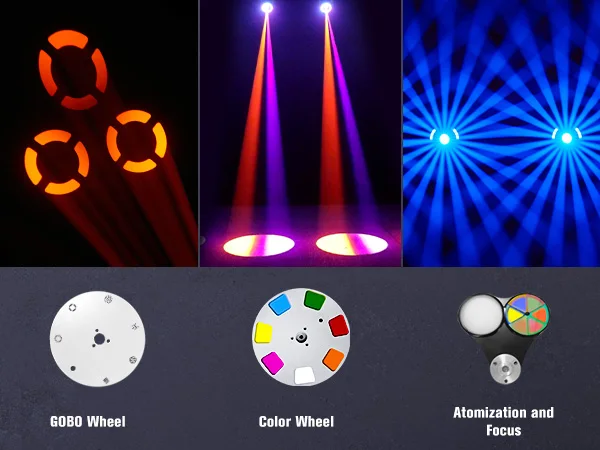 U'King 120W Focusing Moving Head Light DMX Stage Light with Halo Strip 7Gobos 7Colors 3Prisms RGBW LED Spotlight for DJ Disco