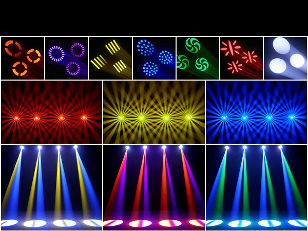 U'King 120W Focusing Moving Head Light DMX Stage Light with Halo Strip 7Gobos 7Colors 3Prisms RGBW LED Spotlight for DJ Disco