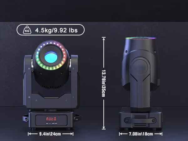 U'King 120W Focusing Moving Head Light DMX Stage Light with Halo Strip 7Gobos 7Colors 3Prisms RGBW LED Spotlight for DJ Disco