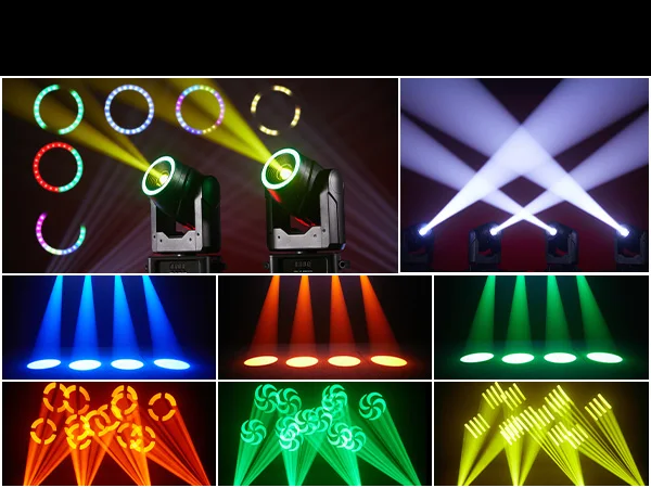 U'King 120W Focusing Moving Head Light DMX Stage Light with Halo Strip 7Gobos 7Colors 3Prisms RGBW LED Spotlight for DJ Disco