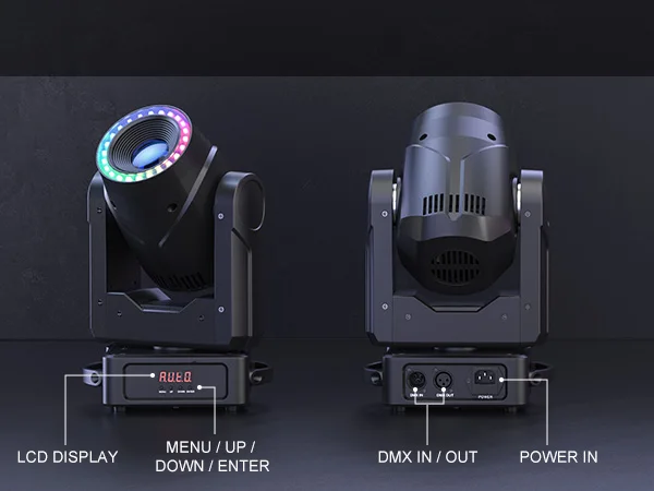 U'King 120W Focusing Moving Head Light DMX Stage Light with Halo Strip 7Gobos 7Colors 3Prisms RGBW LED Spotlight for DJ Disco