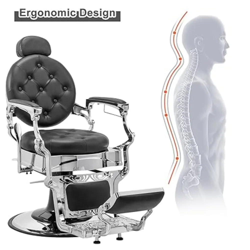 700lbs Heavy Duty Vintage Recline Barber Chair – Hydraulic, 360° Rotatable with Headrest for Professional Salons,Customized