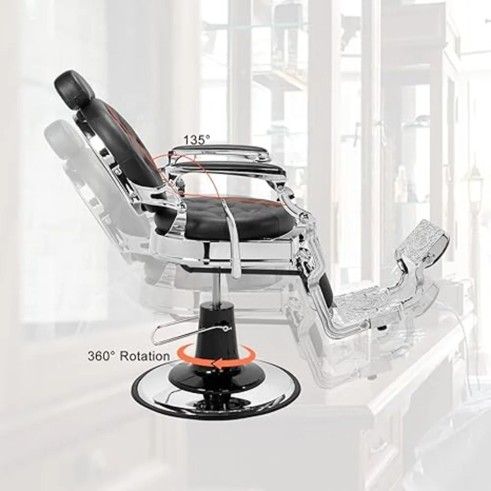 700lbs Heavy Duty Vintage Recline Barber Chair – Hydraulic, 360° Rotatable with Headrest for Professional Salons,Customized