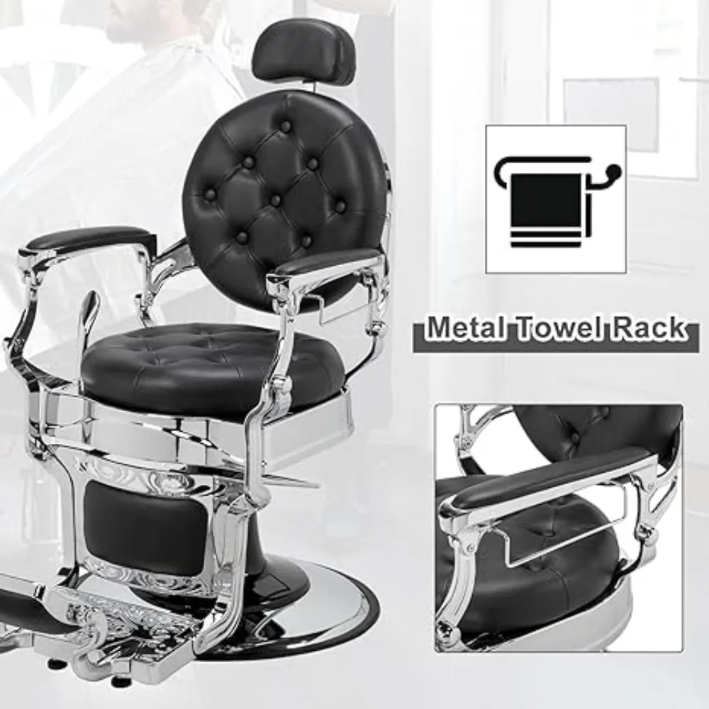 700lbs Heavy Duty Vintage Recline Barber Chair – Hydraulic, 360° Rotatable with Headrest for Professional Salons,Customized