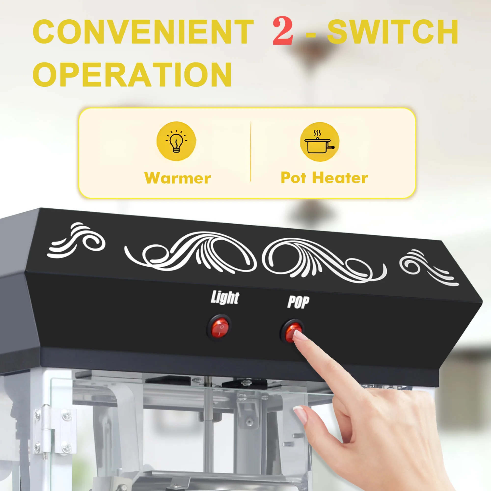 Popcorn Machine with Cart, 8Oz Stainless Steel Kettle, 650W Theater-Style Popper with Heated Warming Deck for Home Theater