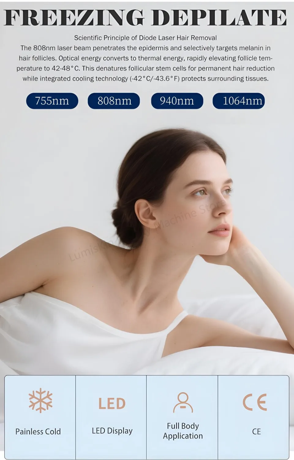 5 Wavelength Diode Laser Hair Removal Machine 755nm 808nm 830nm 940nm 1064nm Ice Point Painless FAC Technology 5000W High Power