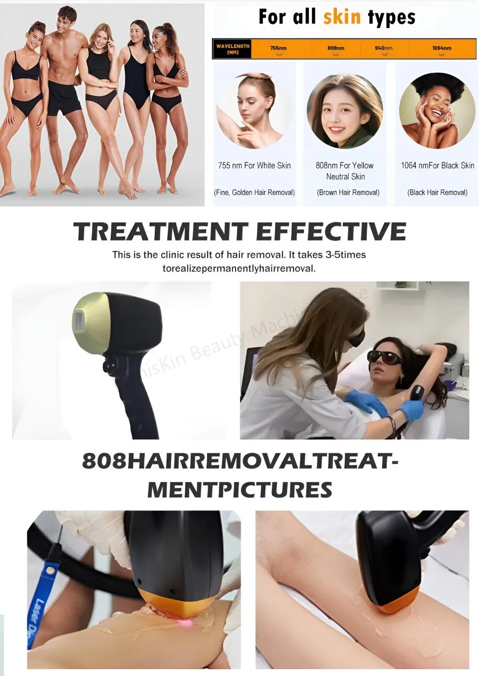 5 Wavelength Diode Laser Hair Removal Machine 755nm 808nm 830nm 940nm 1064nm Ice Point Painless FAC Technology 5000W High Power