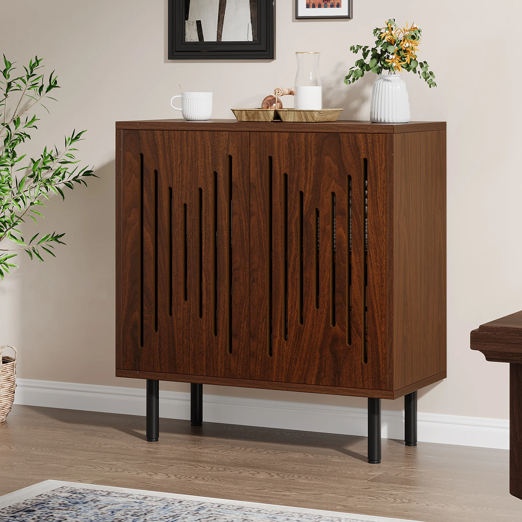 Tribesigns Vintage Storage Cabinet Set of 2, 59" Sideboard Buffet with Storage, Farmhouse Buffet Sideboard Cabinet with Doors