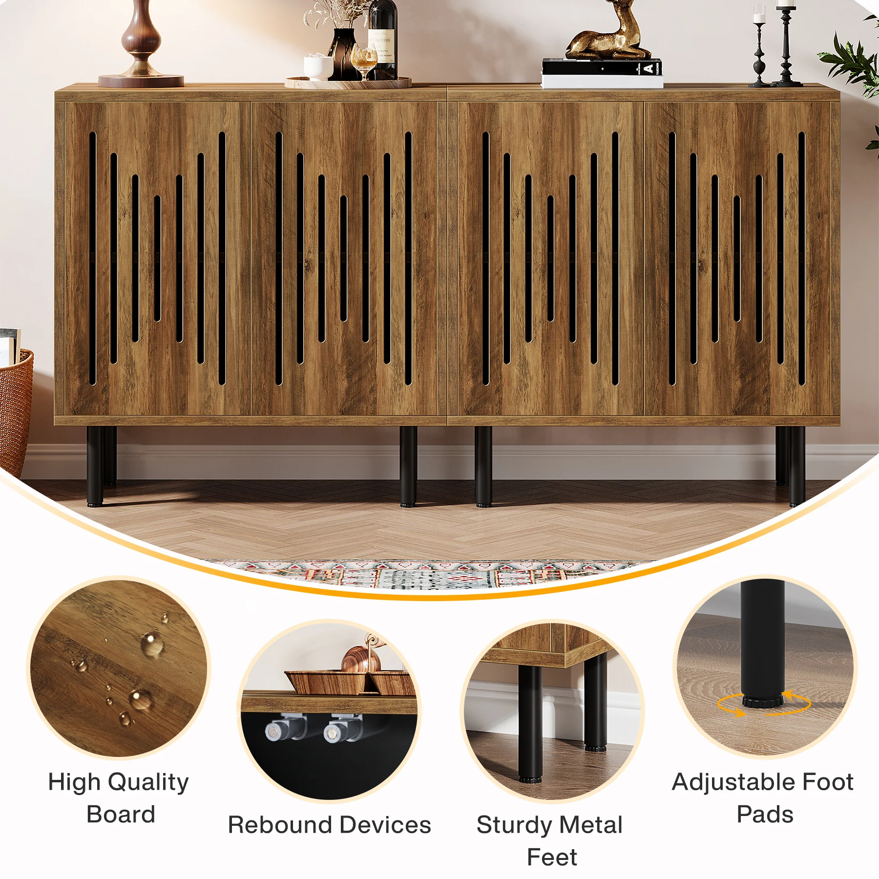 Tribesigns Vintage Storage Cabinet Set of 2, 59" Sideboard Buffet with Storage, Farmhouse Buffet Sideboard Cabinet with Doors