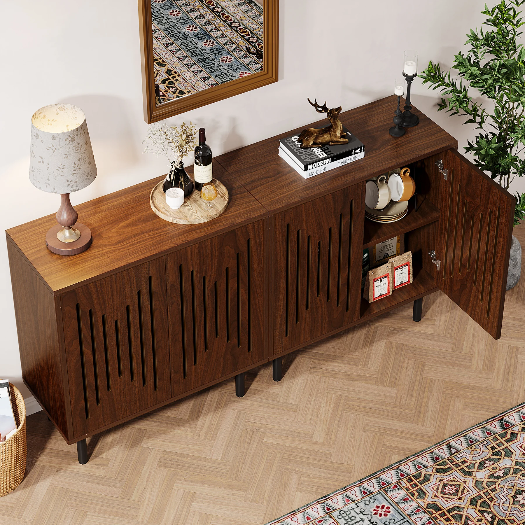 Tribesigns Vintage Storage Cabinet Set of 2, 59" Sideboard Buffet with Storage, Farmhouse Buffet Sideboard Cabinet with Doors