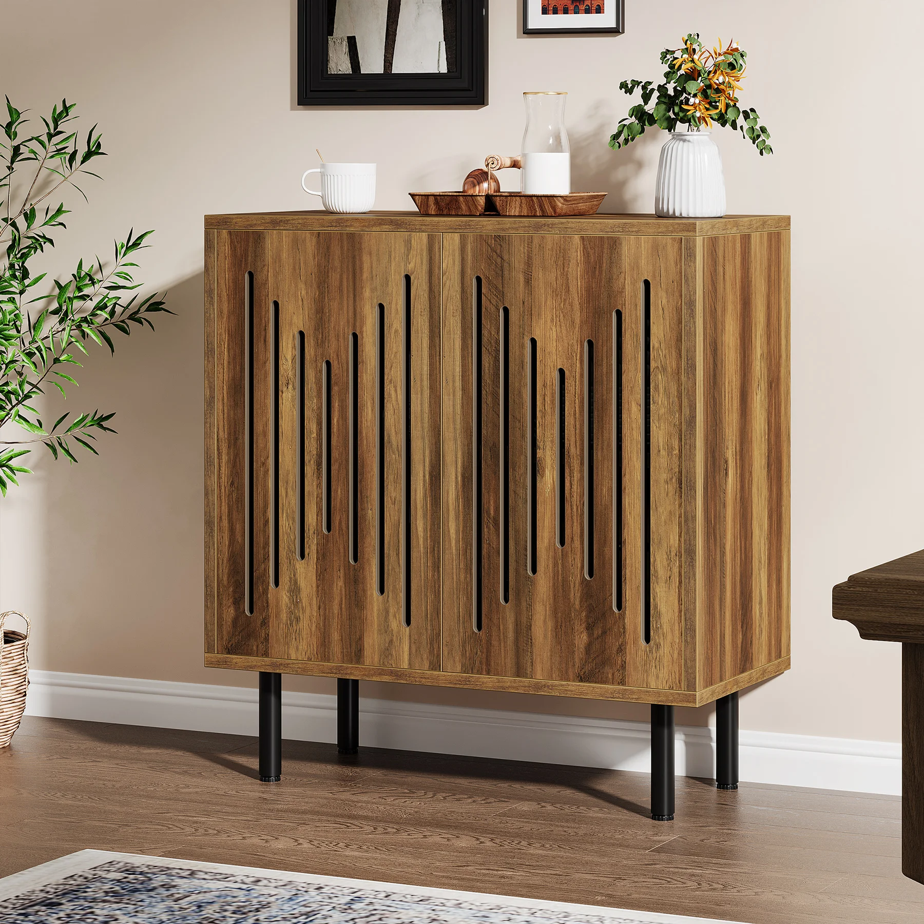 Tribesigns Vintage Storage Cabinet Set of 2, 59" Sideboard Buffet with Storage, Farmhouse Buffet Sideboard Cabinet with Doors