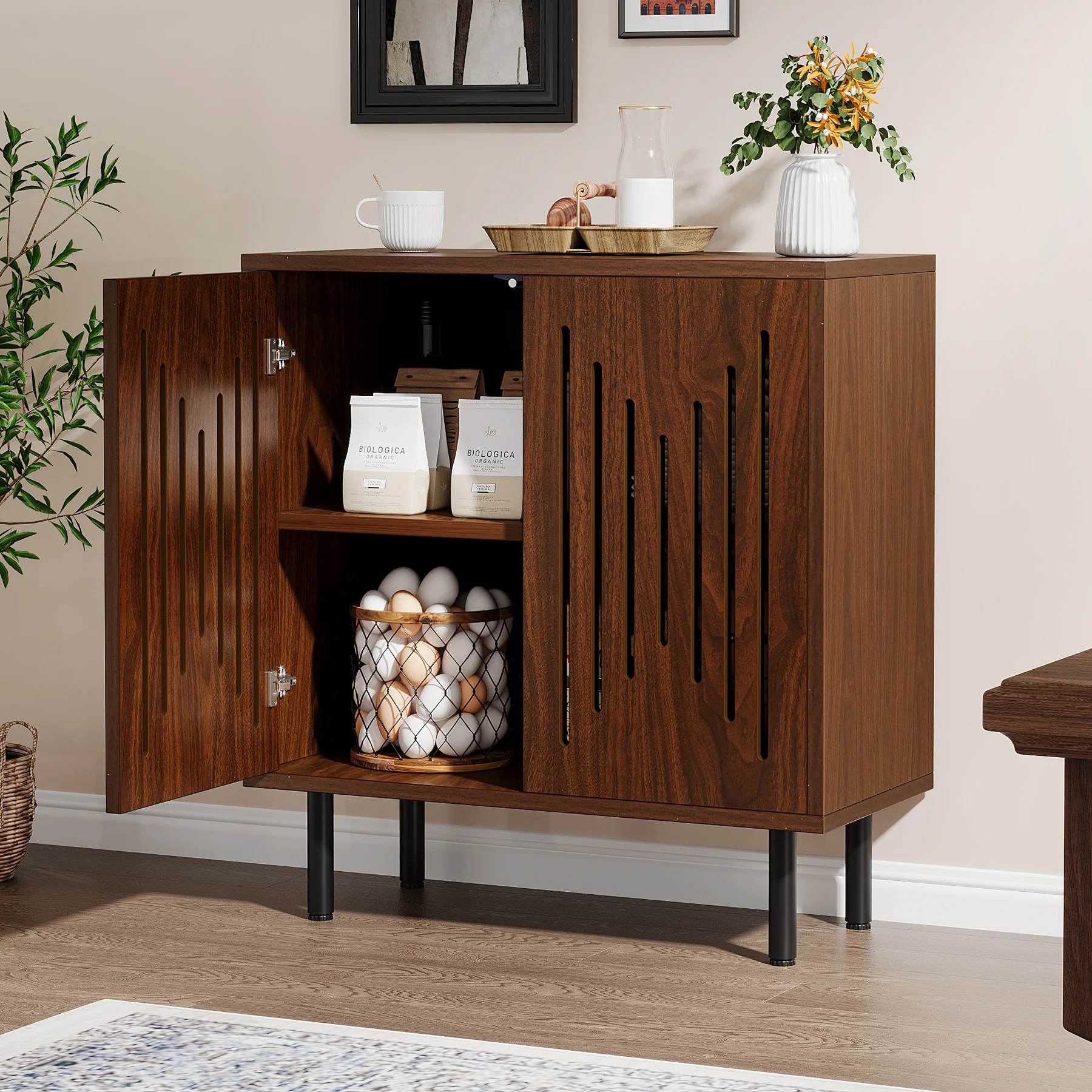 Tribesigns Vintage Storage Cabinet Set of 2, 59" Sideboard Buffet with Storage, Farmhouse Buffet Sideboard Cabinet with Doors
