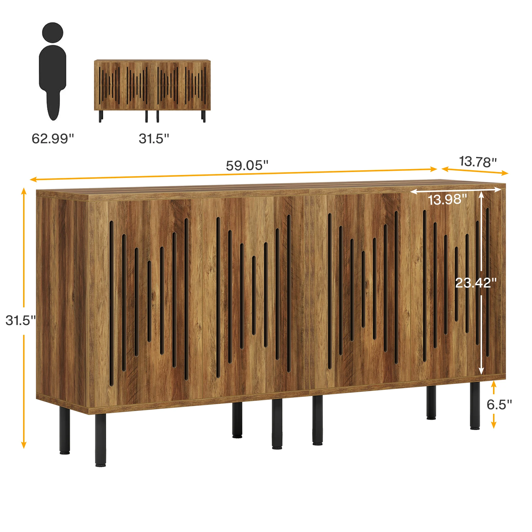 Tribesigns Vintage Storage Cabinet Set of 2, 59" Sideboard Buffet with Storage, Farmhouse Buffet Sideboard Cabinet with Doors