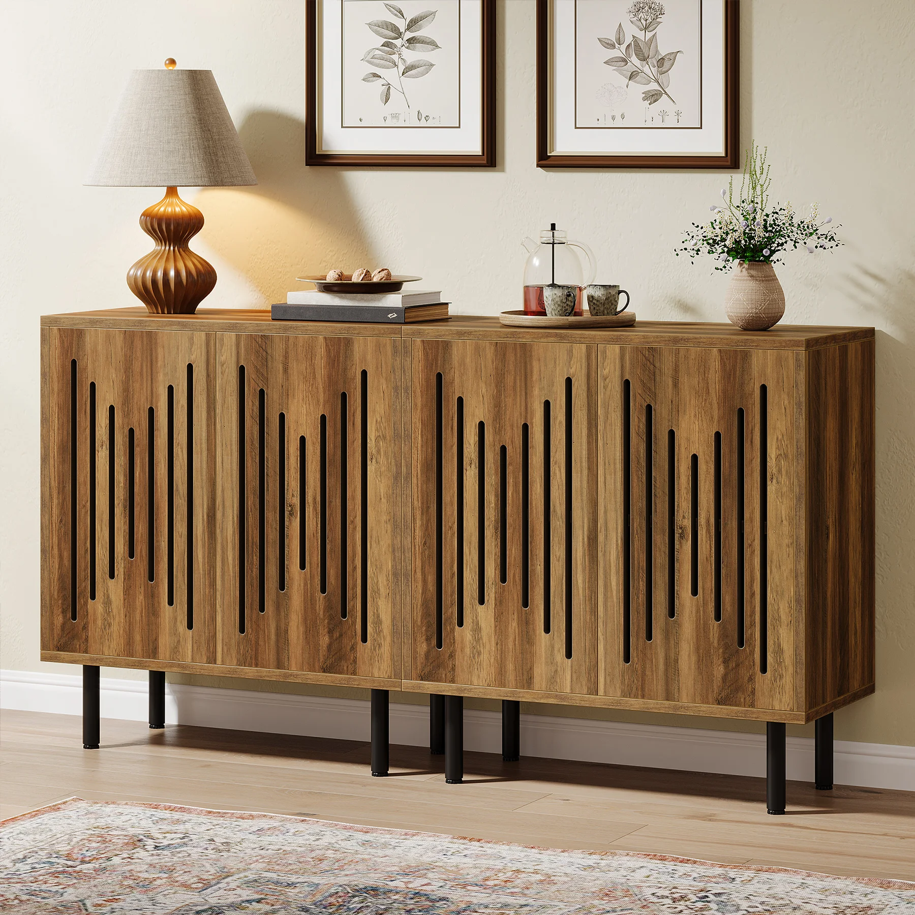 Tribesigns Vintage Storage Cabinet Set of 2, 59" Sideboard Buffet with Storage, Farmhouse Buffet Sideboard Cabinet with Doors