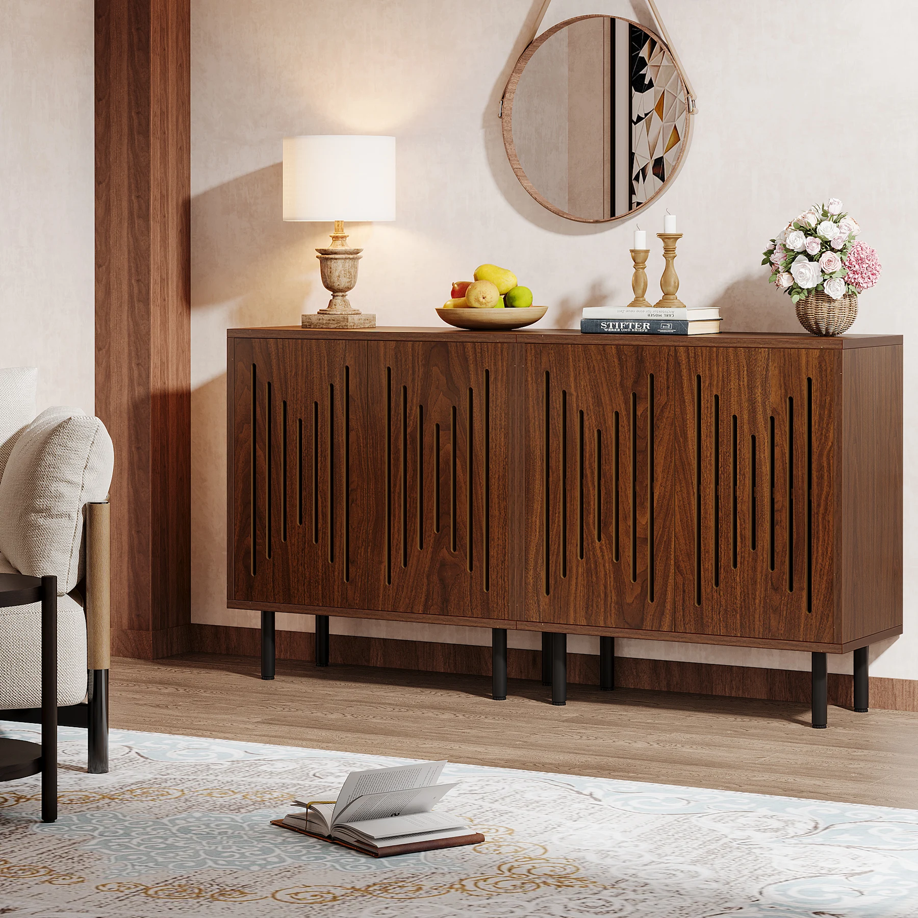 Tribesigns Vintage Storage Cabinet Set of 2, 59" Sideboard Buffet with Storage, Farmhouse Buffet Sideboard Cabinet with Doors