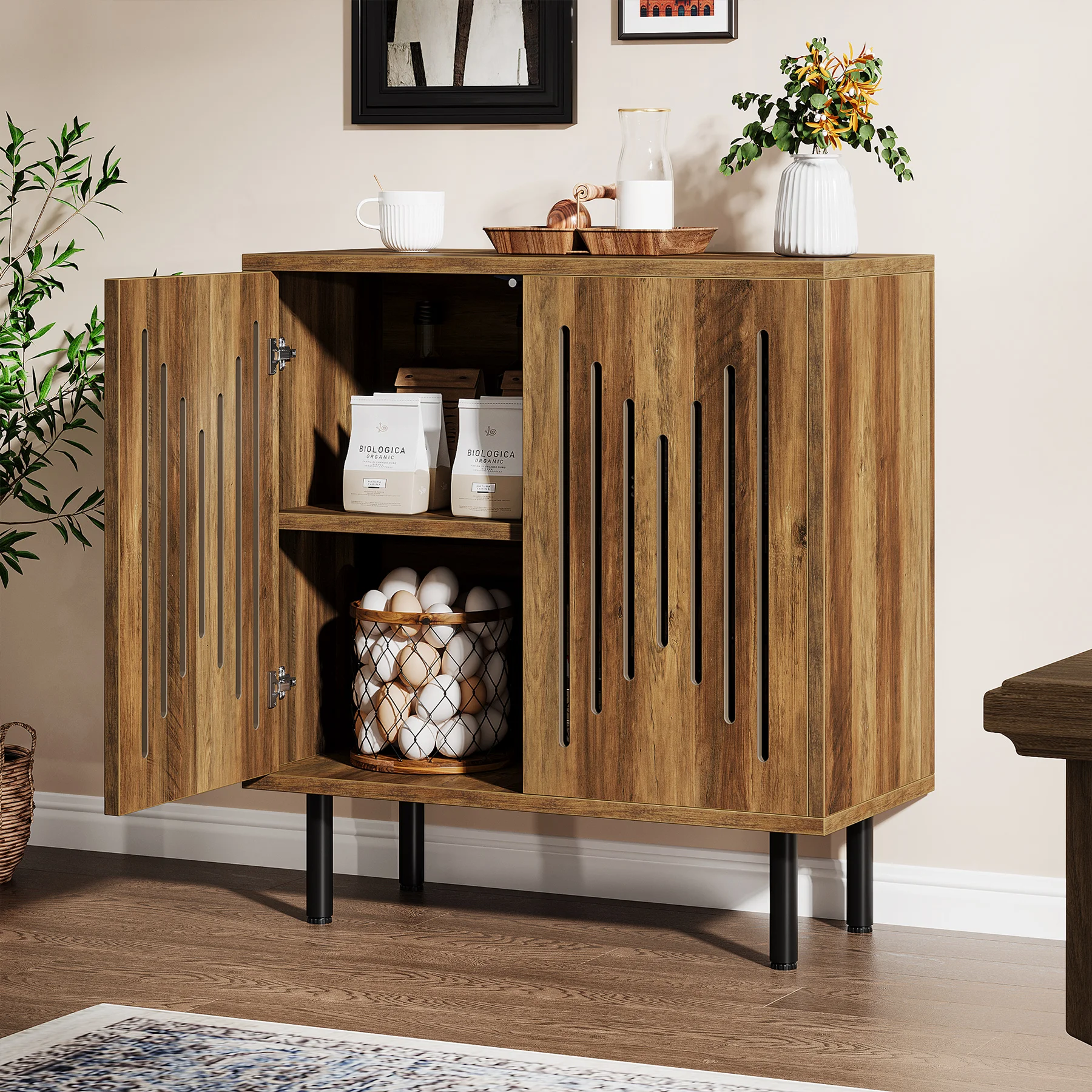 Tribesigns Vintage Storage Cabinet Set of 2, 59" Sideboard Buffet with Storage, Farmhouse Buffet Sideboard Cabinet with Doors