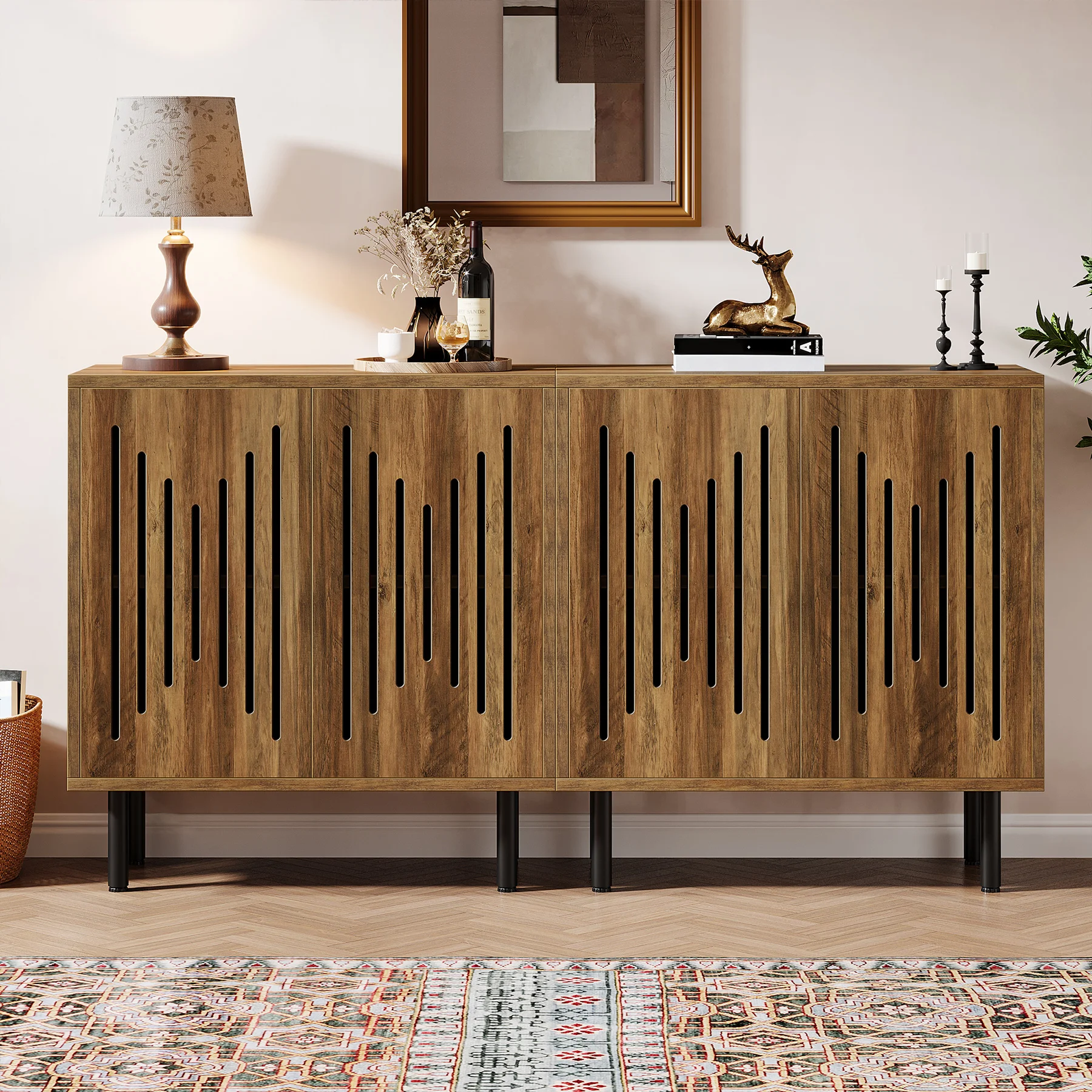 Tribesigns Vintage Storage Cabinet Set of 2, 59" Sideboard Buffet with Storage, Farmhouse Buffet Sideboard Cabinet with Doors