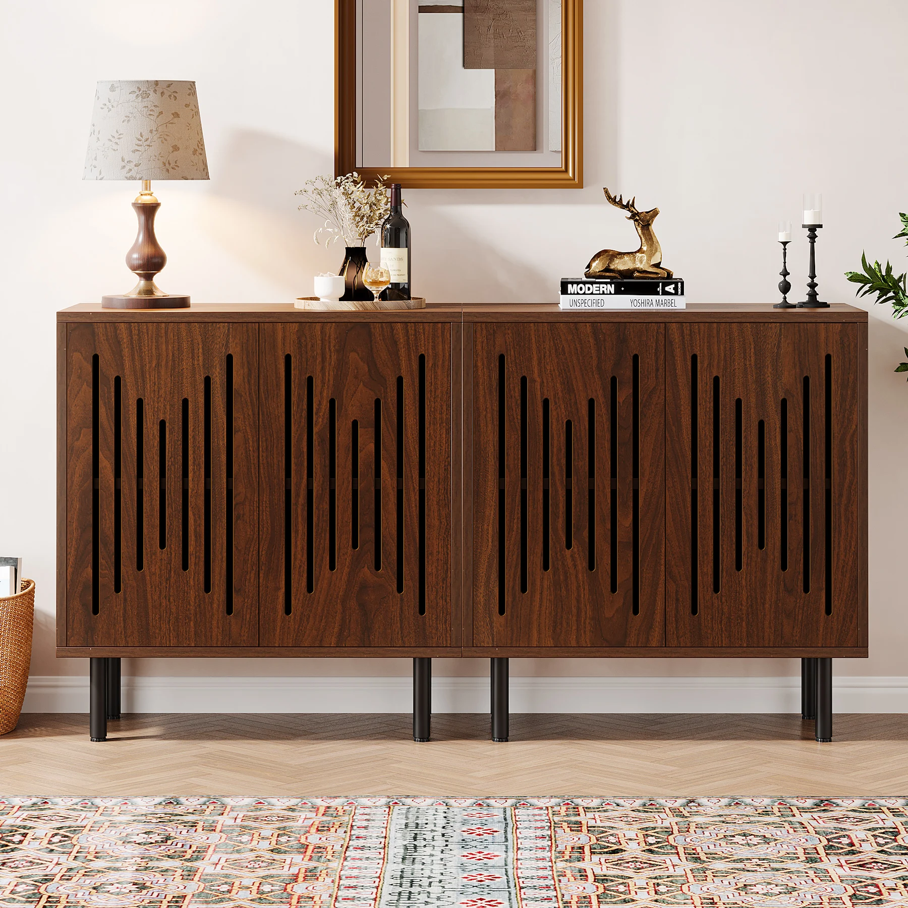 Tribesigns Vintage Storage Cabinet Set of 2, 59" Sideboard Buffet with Storage, Farmhouse Buffet Sideboard Cabinet with Doors