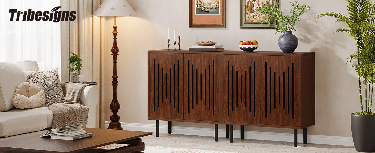 Tribesigns Vintage Storage Cabinet Set of 2, 59" Sideboard Buffet with Storage, Farmhouse Buffet Sideboard Cabinet with Doors