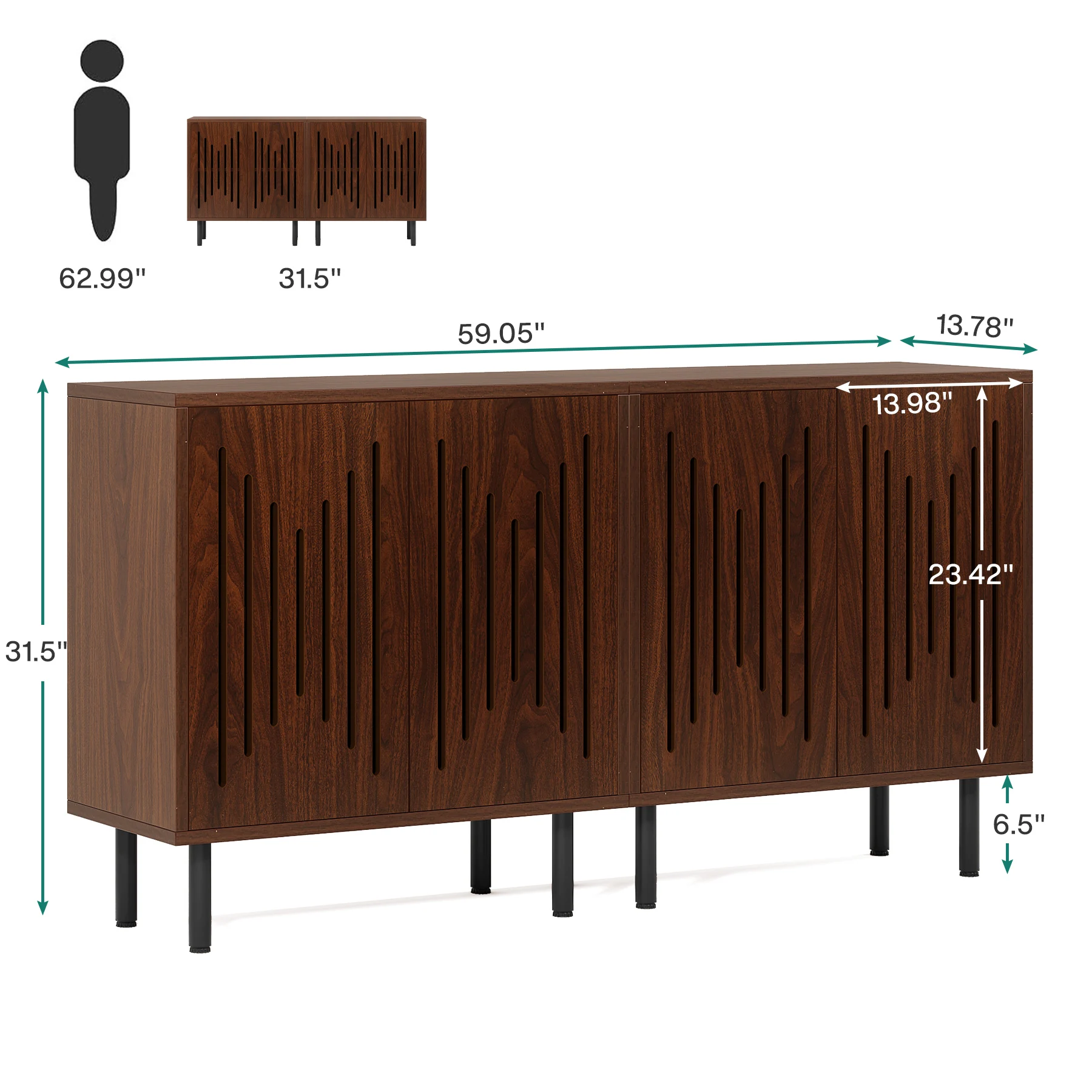 Tribesigns Vintage Storage Cabinet Set of 2, 59" Sideboard Buffet with Storage, Farmhouse Buffet Sideboard Cabinet with Doors