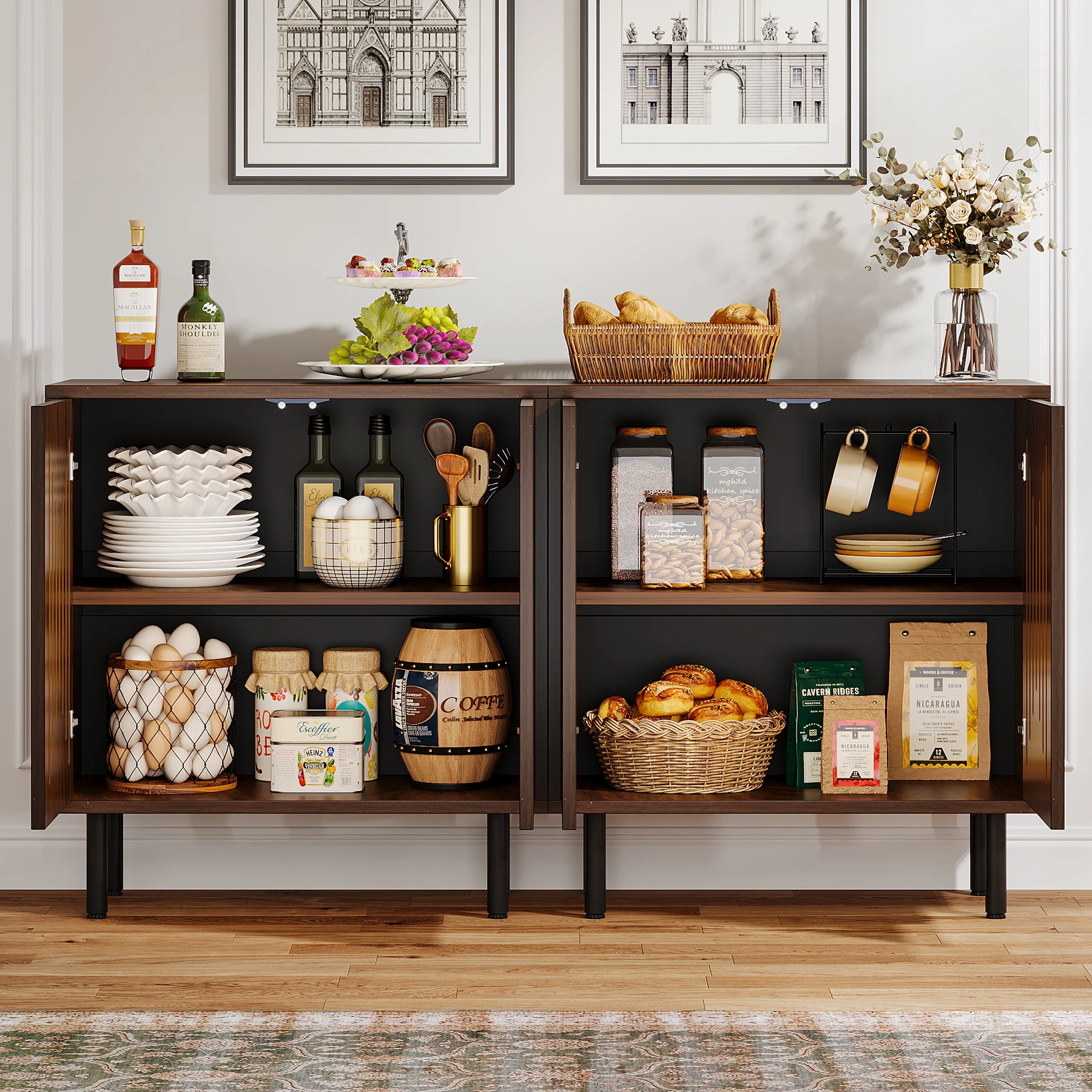 Tribesigns Vintage Storage Cabinet Set of 2, 59" Sideboard Buffet with Storage, Farmhouse Buffet Sideboard Cabinet with Doors