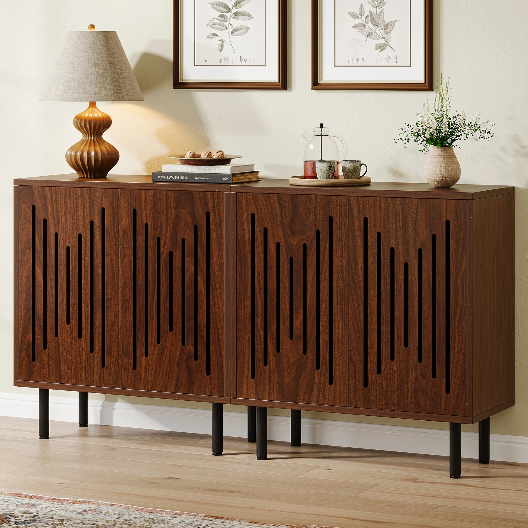Tribesigns Vintage Storage Cabinet Set of 2, 59" Sideboard Buffet with Storage, Farmhouse Buffet Sideboard Cabinet with Doors