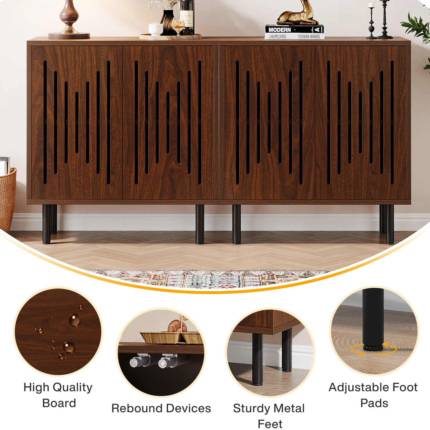 Tribesigns Vintage Storage Cabinet Set of 2, 59" Sideboard Buffet with Storage, Farmhouse Buffet Sideboard Cabinet with Doors