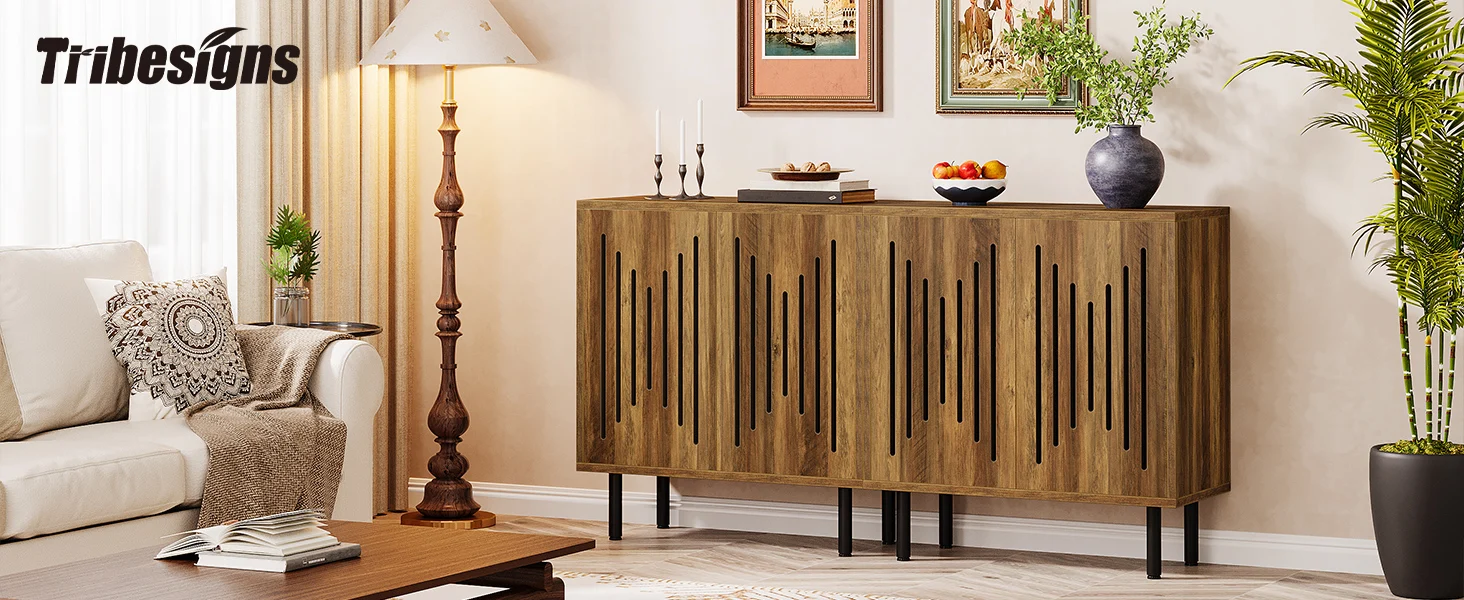 Tribesigns Vintage Storage Cabinet Set of 2, 59" Sideboard Buffet with Storage, Farmhouse Buffet Sideboard Cabinet with Doors