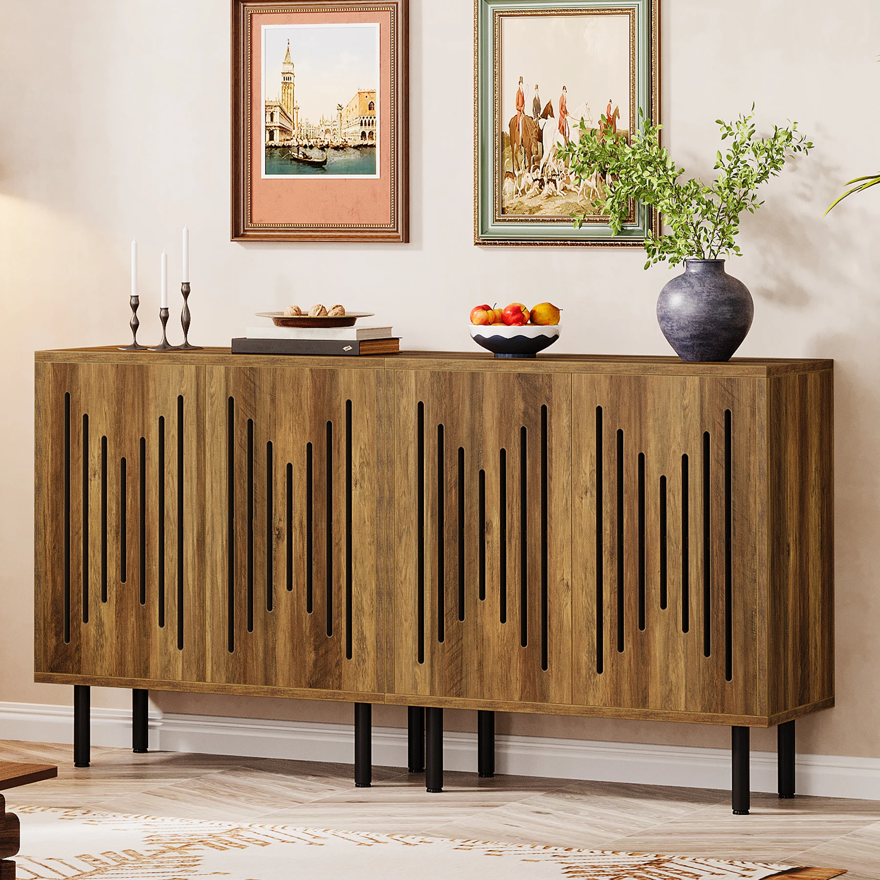 Tribesigns Vintage Storage Cabinet Set of 2, 59" Sideboard Buffet with Storage, Farmhouse Buffet Sideboard Cabinet with Doors