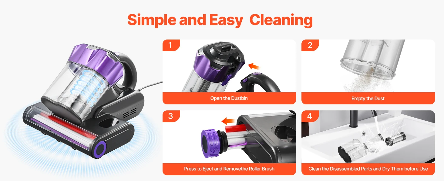SucceBuy Mattress Vacuum Cleaner w/ 18Kpa Powerful Suction Dual Dust Bin HEPA Filter & Heating Ultrasound Handheld for Bed Sofa