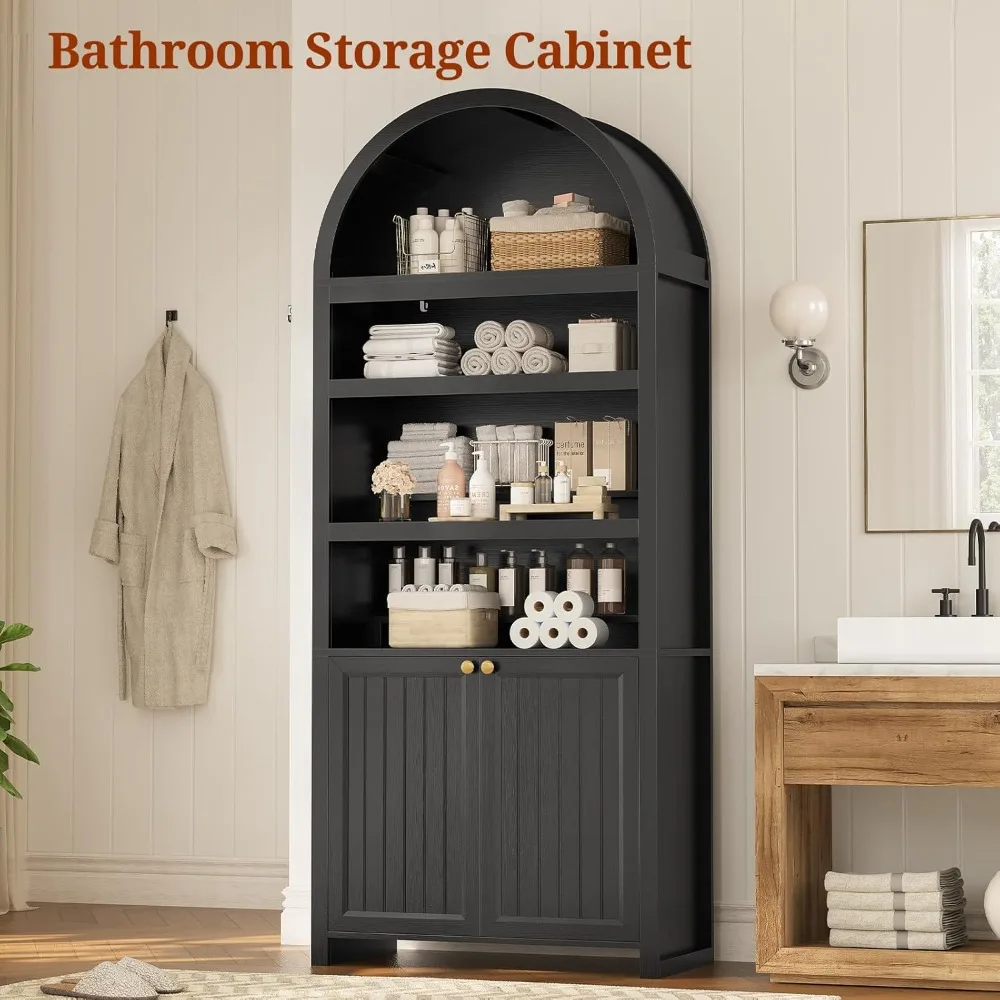81-inch tall arched cabinet, bookcase with storage space, six-tiered bookshelf in a medieval-modern style, Customizable