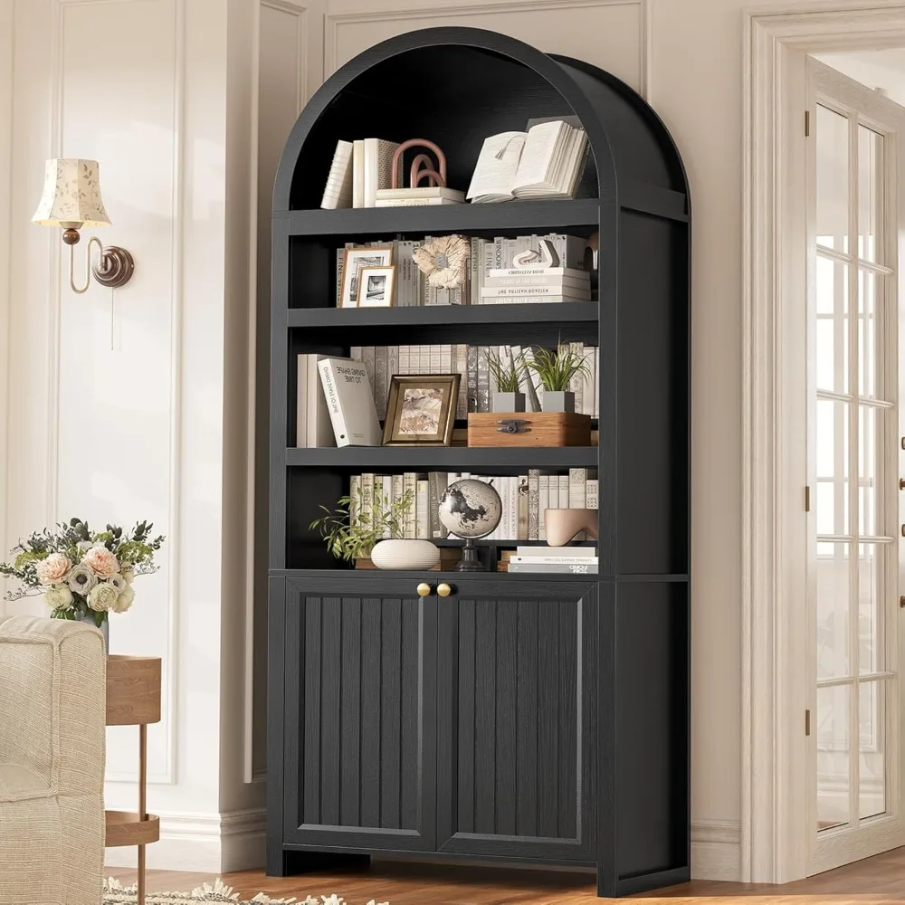 81-inch tall arched cabinet, bookcase with storage space, six-tiered bookshelf in a medieval-modern style, Customizable