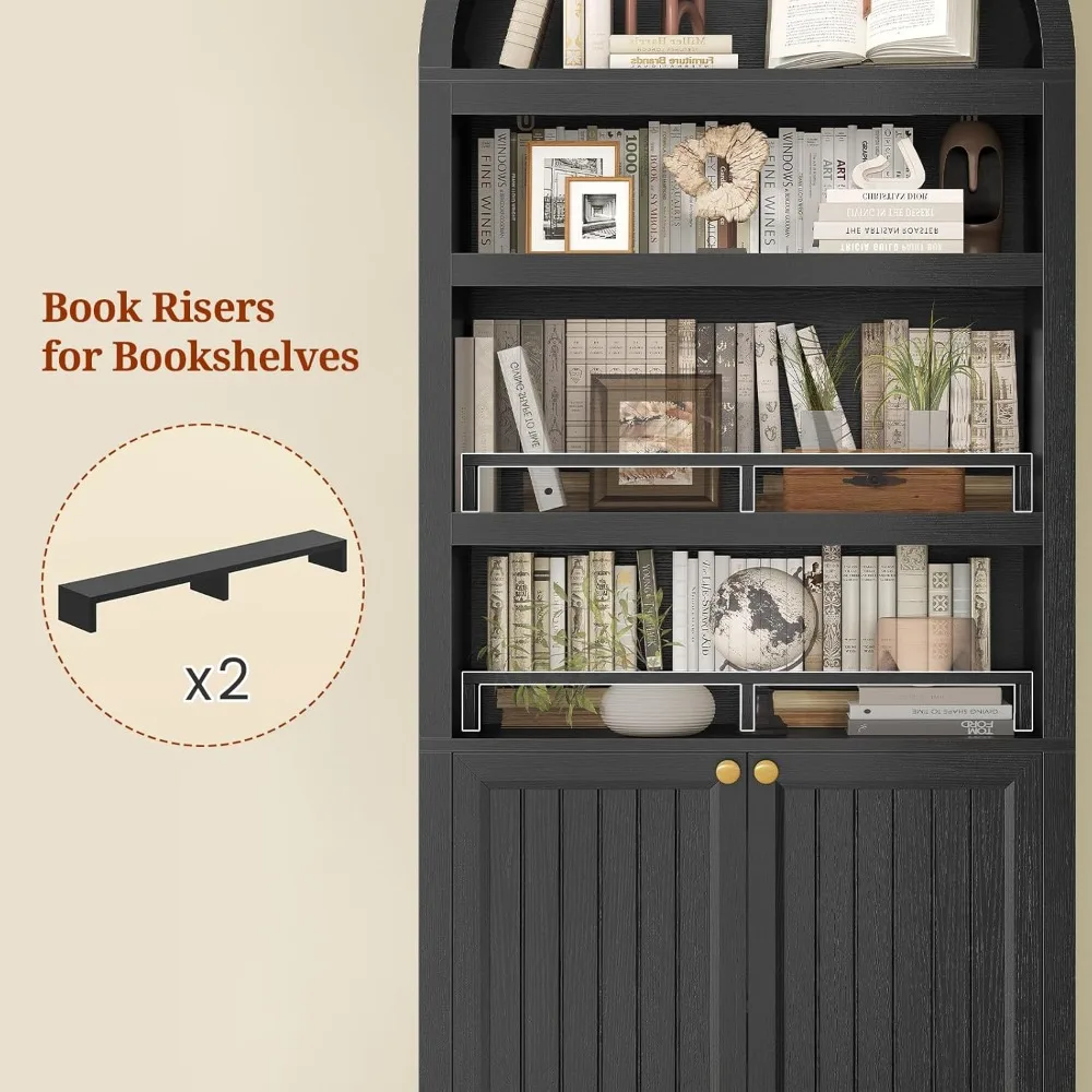 81-inch tall arched cabinet, bookcase with storage space, six-tiered bookshelf in a medieval-modern style, Customizable