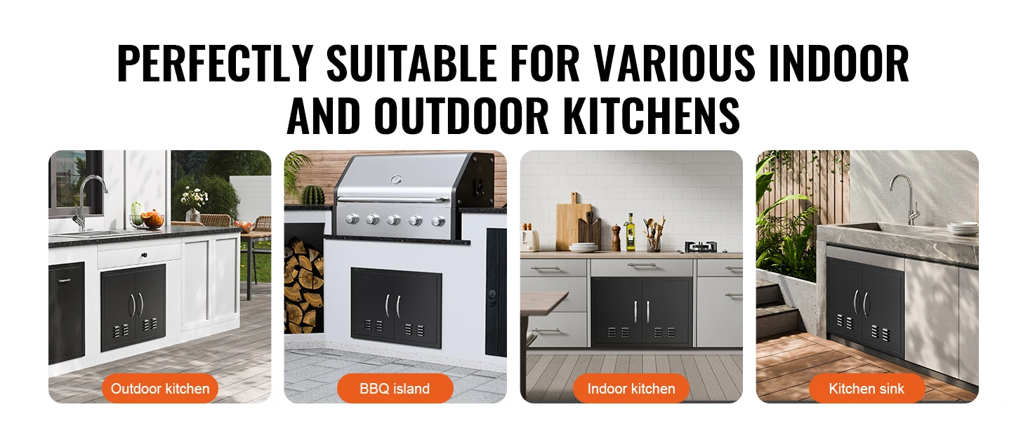 SucceBuy BBQ Access Door Double Outdoor Kitchen Door Wall Vertical Door with Handles and Ventss for BBQ Island Grilling Station