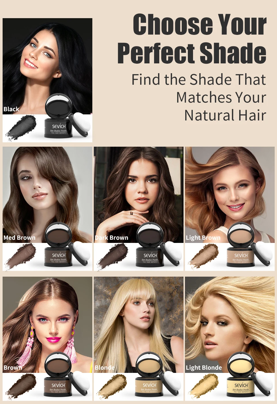 SEVICH Hairline Shadow Powder With Brush Water Sweat Resistant Hair Loss Concealer Bald Spot Concealing Hair Powder Women Men
