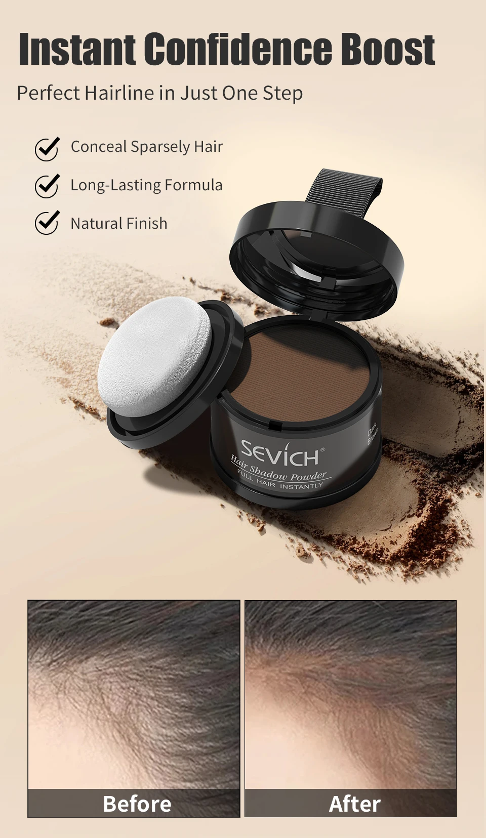 SEVICH Hairline Shadow Powder With Brush Water Sweat Resistant Hair Loss Concealer Bald Spot Concealing Hair Powder Women Men