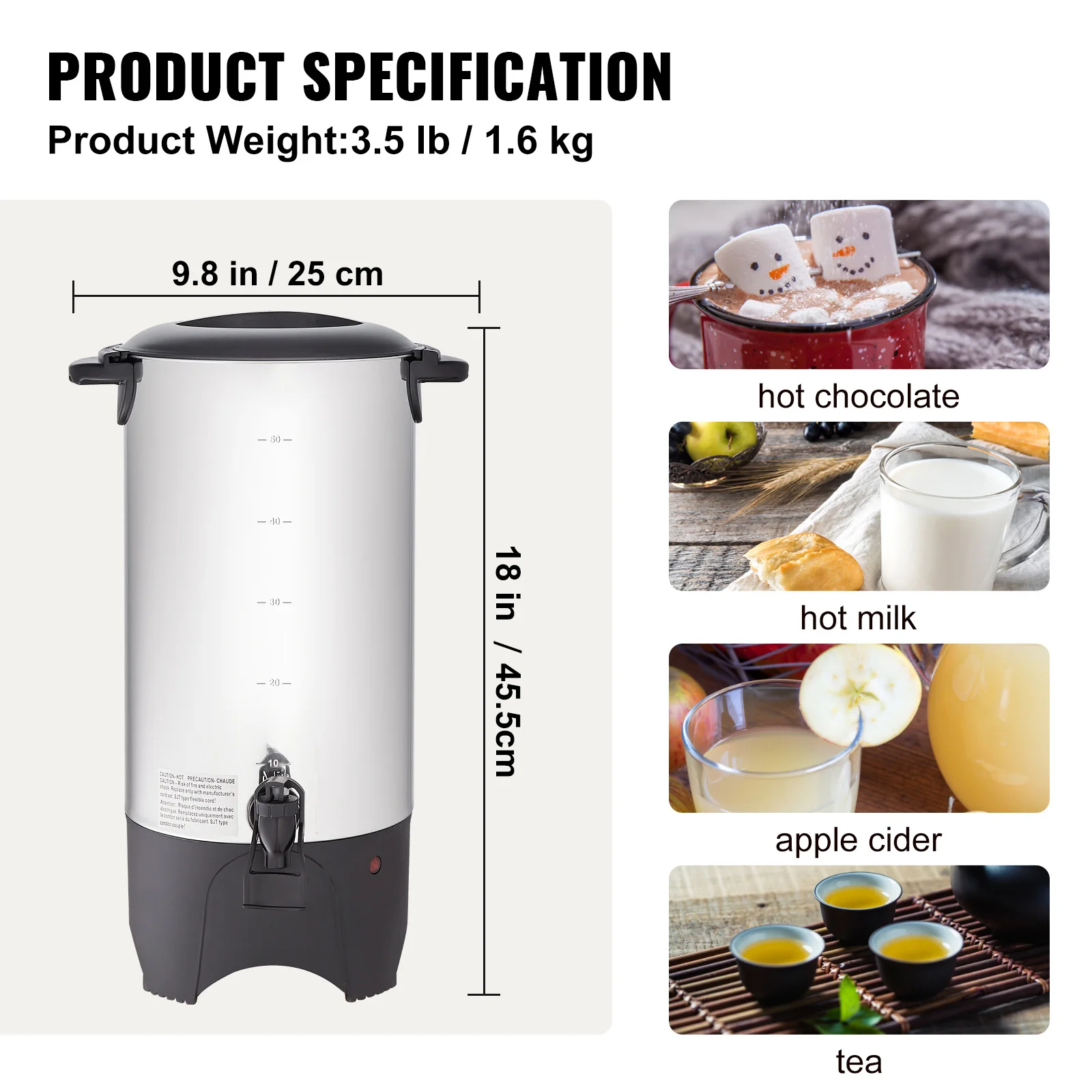 SucceBuy 50 Cups Commercial Coffee Urn Stainless Steel Large Coffee Dispenser 1000W Electric Coffee Maker Urn For Quick Brewing