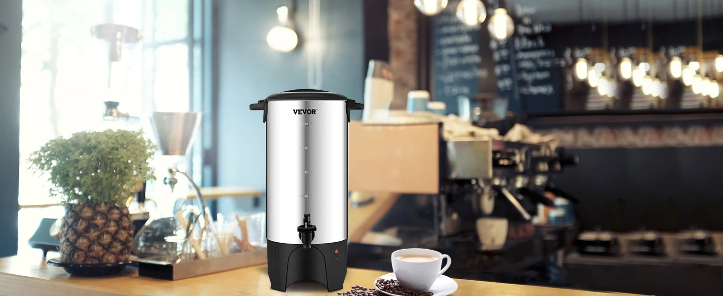SucceBuy 50 Cups Commercial Coffee Urn Stainless Steel Large Coffee Dispenser 1000W Electric Coffee Maker Urn For Quick Brewing