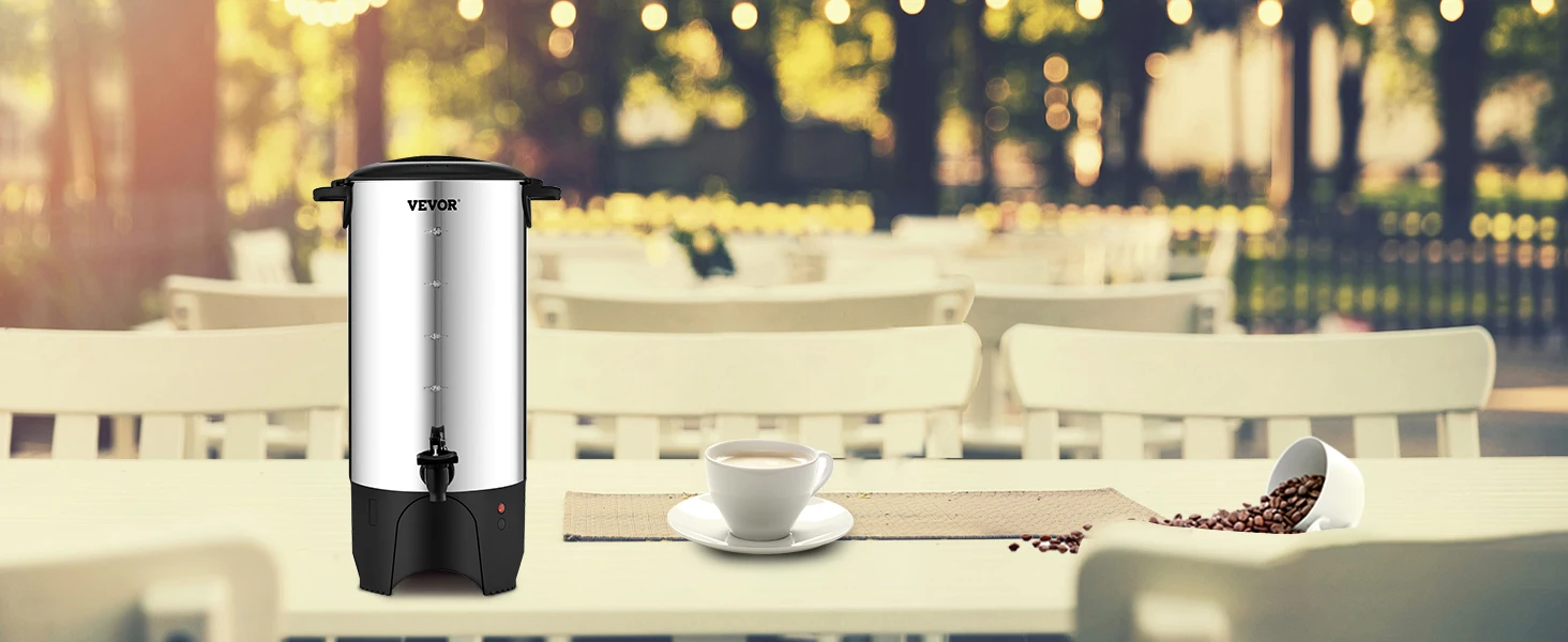 SucceBuy 50 Cups Commercial Coffee Urn Stainless Steel Large Coffee Dispenser 1000W Electric Coffee Maker Urn For Quick Brewing