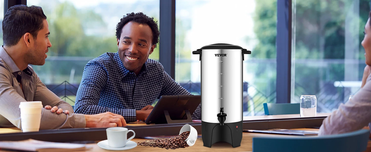 SucceBuy 50 Cups Commercial Coffee Urn Stainless Steel Large Coffee Dispenser 1000W Electric Coffee Maker Urn For Quick Brewing