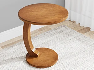 Round End/Side Table, Wooden C-Shaped End Table, Mid-Century End Table, Boho Side Table for Living Room & Bedroom