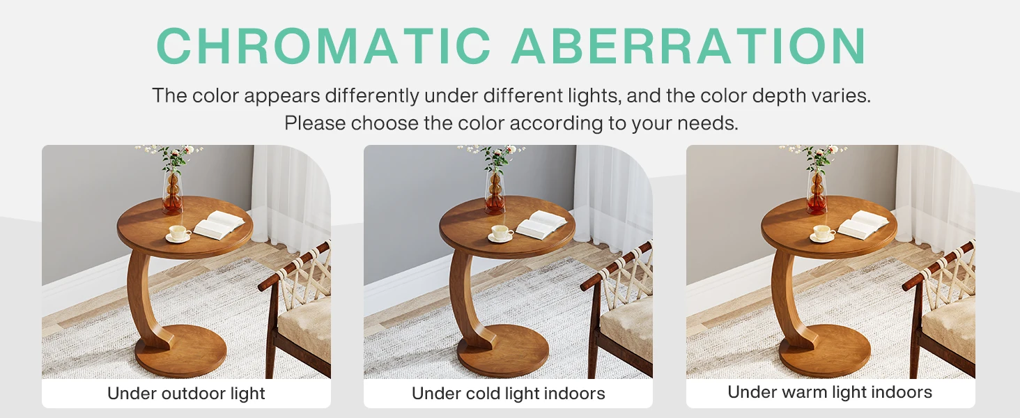 Round End/Side Table, Wooden C-Shaped End Table, Mid-Century End Table, Boho Side Table for Living Room & Bedroom
