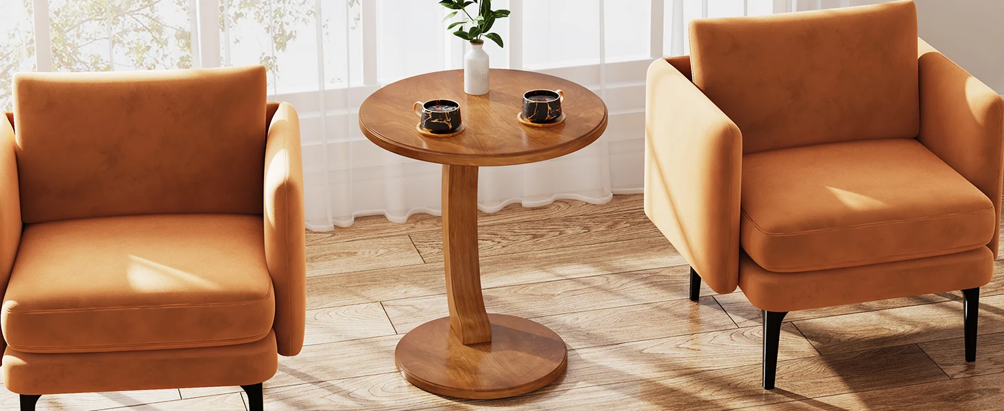 Round End/Side Table, Wooden C-Shaped End Table, Mid-Century End Table, Boho Side Table for Living Room & Bedroom