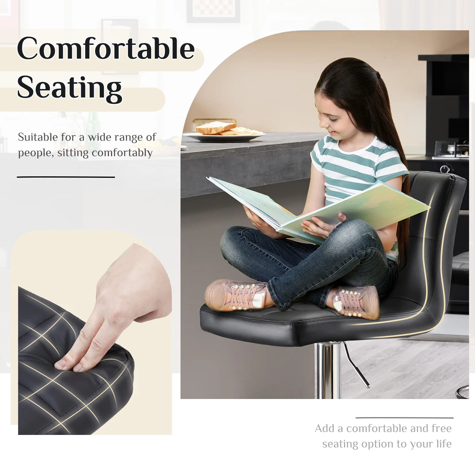 JHK PU Leather Bar Stools Set of 2,Upholstered Counter Height Bar Stools,SGS Certified Gas Gylinder Comfortbale Backrest