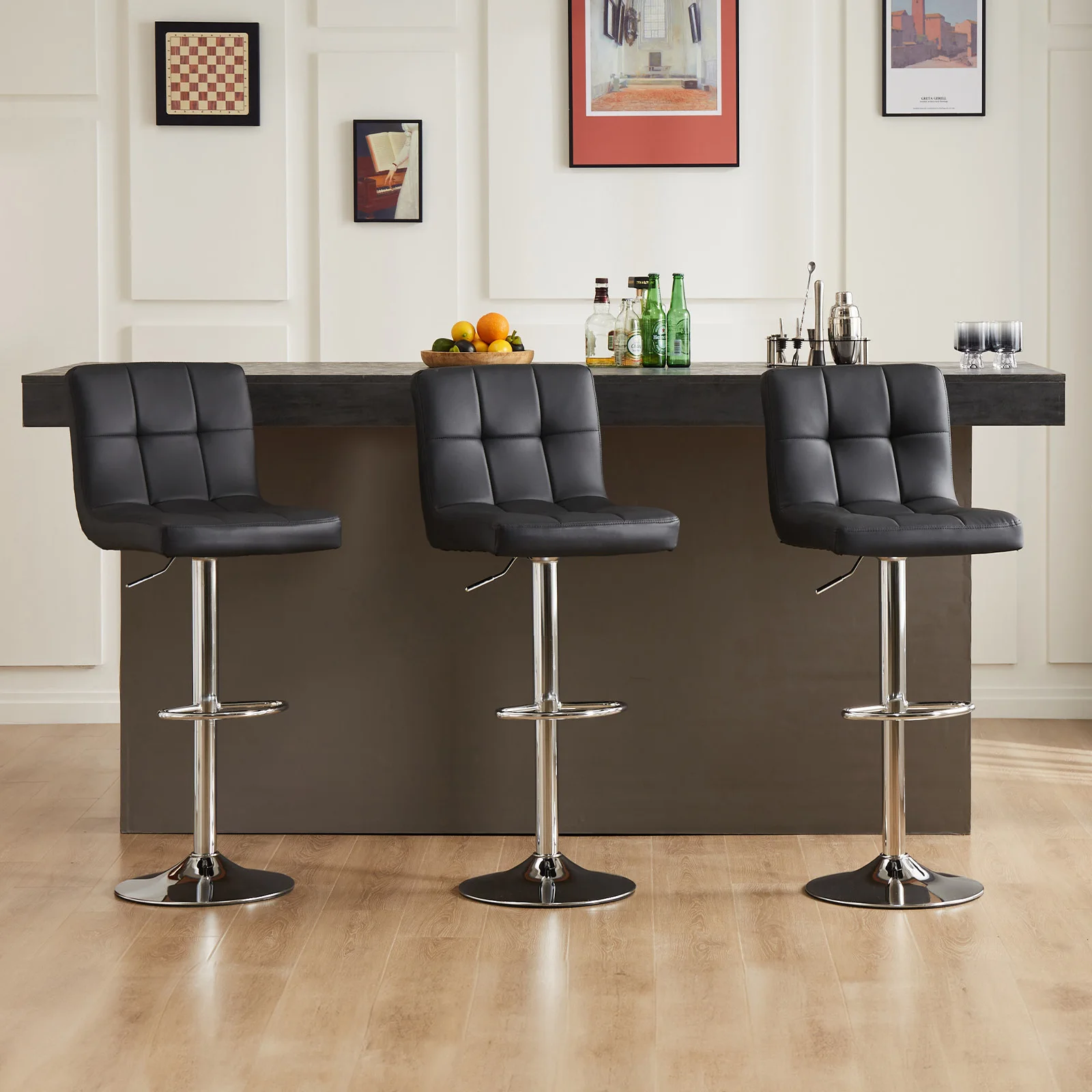 JHK PU Leather Bar Stools Set of 2,Upholstered Counter Height Bar Stools,SGS Certified Gas Gylinder Comfortbale Backrest