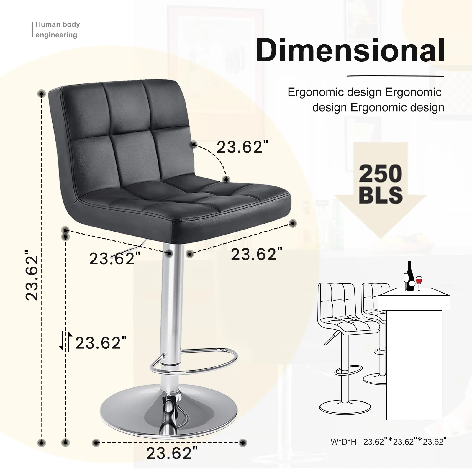 JHK PU Leather Bar Stools Set of 2,Upholstered Counter Height Bar Stools,SGS Certified Gas Gylinder Comfortbale Backrest