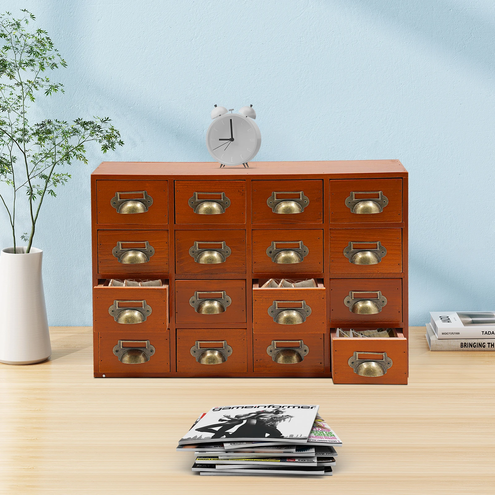 16 Drawers Storage Cabinet,, Apothecary Chests and Cabinets, Herb Storage Box, Wooden Desk Drawer Organizer